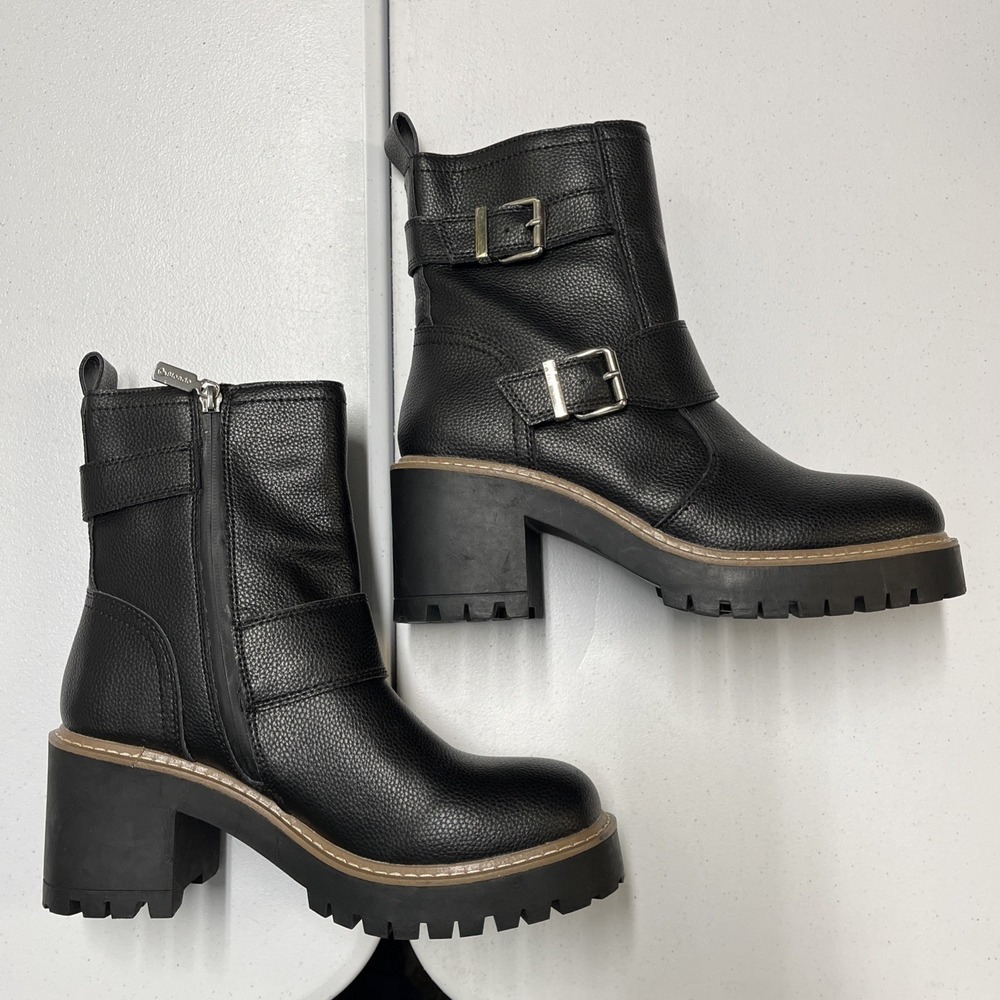 Blondo‎ Reno Boot Black Peppled Leather Combat Waterproof Buckle Size 9 Grunge - Picture 5 of 7